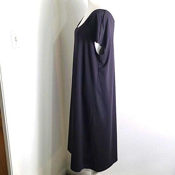 Jockey Solid Black Midi-Dress with Cap Sleeves & Pintuck at Shoulders, Size XL - Picture 4 of 8